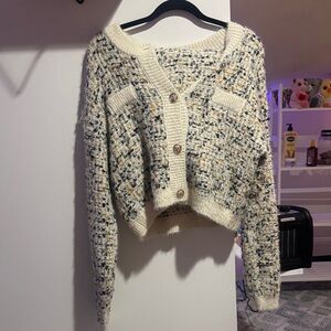 Chic Cream and Black Knit Cardigan